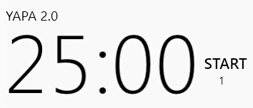 The YAPA timer sitting on a desktop, showing 25:00 and a START button