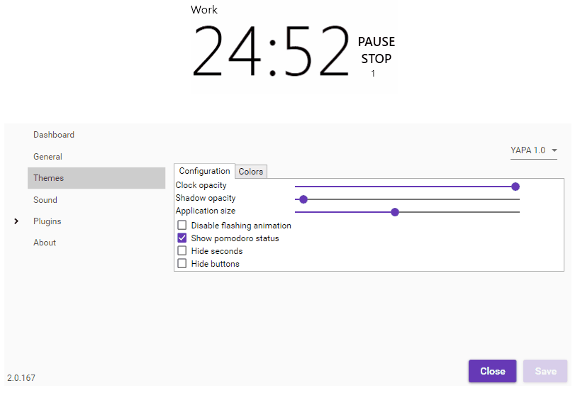 Dragging YAPA's theme sliders and watching the timer change live